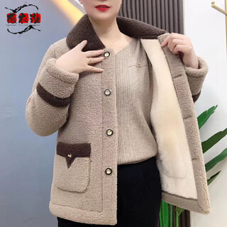 Wei yishe middle-aged mother winter lamb wool jacket new style middle-aged and elderly women plus velvet thickened 50-year-old granular velvet cotton-padded jacket khaki 2xl 105-120jin jin is equal to 0.5 kg