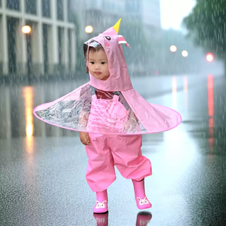 Fantasy children's raincoat and rain boots set little yellow duck cape umbrella hat boy 1 year old 2 baby kindergarten girl rain pants overalls pink adjustable s s