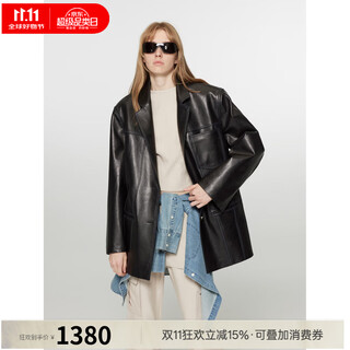 Fu zhien leather kuxi high-end genuine leather suit leather jacket women's vintage black sheepskin jacket autumn classic black s