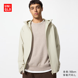 Uniqlo men's blocktech hooded jacket 3d cut outdoor functional windproof and breathable 478229 31 beige m /170/92a