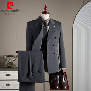 Pierre cardin double-breasted wool suit men's suit business formal high-quality slim large size groom's wedding suit three-piece suit dark gray suit + trousers + vest l (110-125jin jin equals 0.5 kg)