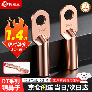 Jnl dt copper nose wire nose 10 square copper terminal block cable oil-blocking copper connector copper wire ear dt-10mm 10 pieces g60001