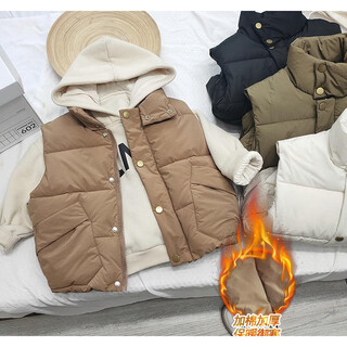 Advsus2025 new thickened vest, warm vest for boys and girls, fashionable and trendy jacket, khaki color that children like 90 cm