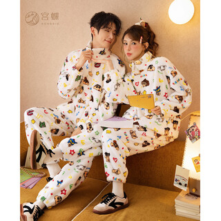 Gongdie heat storage type crayon shin-chan autumn and winter couple pajamas women's thickened coral velvet warm men's home clothes