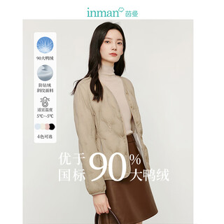 Inman's light and simple collarless short down vest winter women's inner wear outer jacket top light khaki l