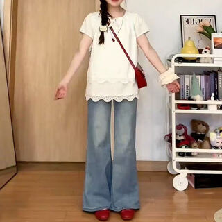 Xiaohongshu’s popular large size french hollow layered lace shirt for women 2025 summer loose and slimming for fat mm white lace shirt version m m recommended 90-100jin jin is equal to 0.5 kg