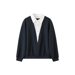 Mohan yimei urban apocalypse 25 autumn new urban casual contrast color splicing fake two-piece long sleeve shirt collar sweatshirt navy blue s (85-105jin jin equals 0.5kg) one size fits all