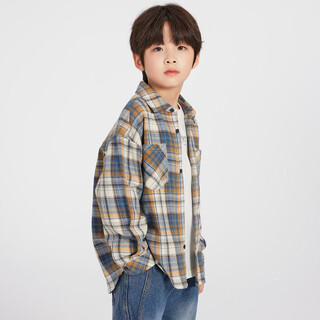 Duojia green blues boys' shirts 2025 spring season children's thin jackets medium and large children's soft waxy cotton shirts blue check 110