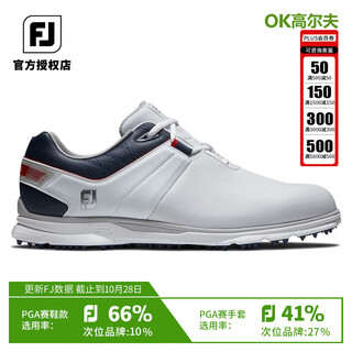 Footjoy golf shoes men's fj pro/sl series comfortable cushioning anti-slip breathable sports professional spike-free shoes 53074 white/blue/red lace up size 42-8.0