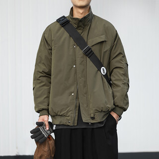 Heima qizuo water-repellent heima qizuo japanese retro winter men's ultra-fine dark plaid texture cotton coat stand collar functional cotton coat army green l