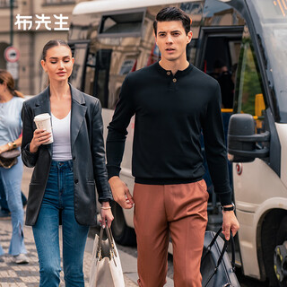 Mr. bu henry collar thin wool t-shirt spring and autumn long-sleeved wool sweater for men piano black l (175)