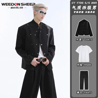 Vuitton sheep suit jacket men's suit shirt trousers men's casual jacket long-sleeved t-shirt shirt high-end suit black suit + white long sleeves + black trousers xl