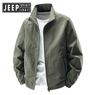 Jeep spirit jeep high-end stand collar men's jacket 2025 autumn and winter plus velvet windbreaker winter casual top jacket men's military green jacket (single side) xl size 130-145jin jin is equal to about 0.5 kg