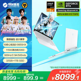 Mechanical revolution national subsidy 20% jiaolong 16pro trendy edition 16-inch gaming e-sports laptop (r9-9955hx 32g 1t rtx5060 300hz white)