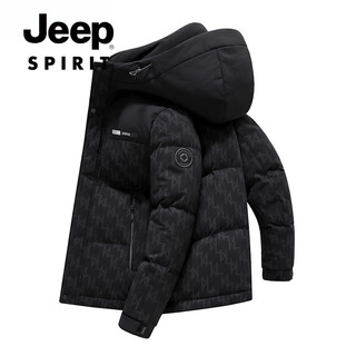 Jeep spirit jeep men's down jacket thickened and warm winter short trendy versatile fashion hooded coldproof jacket top jeep black 3xl recommended 160-180jin jin equals 0.5 kg