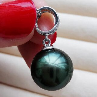 Wanke tahitian black pearl malachite green pendant seawater pearl necklace 18k gold diamond perfect round flawless highlight 12-13mm