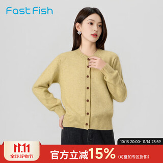 Kuaiyu 2025 new winter round neck long sleeve fashion soft waxy knitted cardigan jacket new simple versatile women's sweater mustard yellow m