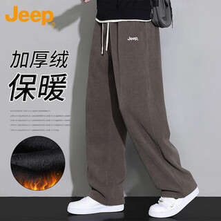 Jeep jeep casual pants men's winter corduroy plus velvet thickened warm straight pants loose men's pants brown plus velvet 2xl