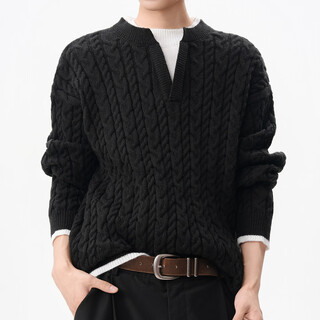 Homlean heavyweight sweater men's autumn and winter old money style henry collar simple versatile sweater versatile top hk93 graphite black xl