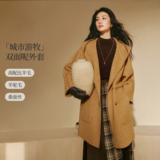 Inman alpaca mulberry silk double-sided woolen coat 2025 winter women's new mid-length woolen coat camel s