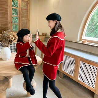 Wonst brand parent-child clothing set for girls and babies quilted mother-and-daughter clothing 2025 winter new style black small fragrance red 90 cm