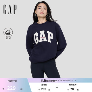 Gap men's and women's 2025 autumn new letter logo fleece round neck sweatshirt fitted simple top navy blue s us size m asian size 175/92a