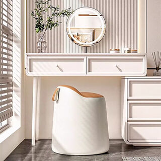Xiaomi famous craftsman nordic light luxury living room home bedroom rotating makeup stool low stool internet celebrity simple modern dressing table stool round stool off-white + orange imported cat claw leather - foot pad style