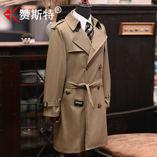 Zaster japanese luxury brand trench coat autumn and winter men's mid-length european and american business coat british style casual coat khaki high-end gift box l