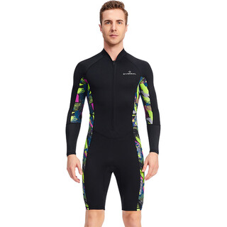 New 1.5mm wetsuit long-sleeved shorts one-piece warm wetsuit men's snorkeling surfing lycra sunbathing suit men's black m