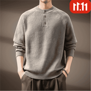Mr. gardner moody american retro henry collar men's sweater autumn and winter new loose long-sleeved sweater oatmeal color s _ (suitable weight 90-110jin jin equals 0.5 kg)