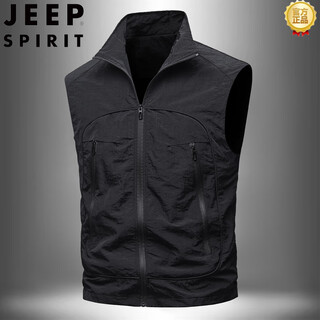 Jeep spirit 2025 spring and autumn vest men's casual vest outdoor fishing riding windproof vest middle-aged jacket 5589 black m recommended 100-115jin jin equals 0.5 kg
