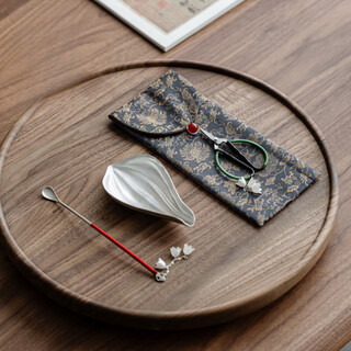 He jiagong chaze tea dial tea clip three-piece set storage bag high-end tea ceremony spare parts handmade pure tin tea lotus tea art tea scissors ancient tin lotus petal tea + red tea dial