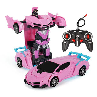 Model car one-click transformation car king kong racing rc wireless remote control car rechargeable children's toy pink remote control transformation car (40mhz without battery