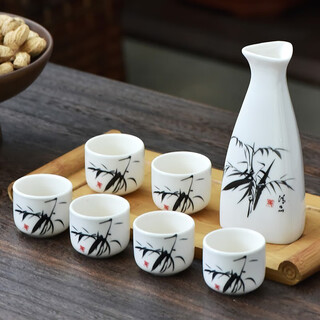 Cordeles antique ceramic wine set, simple wine divider, white wine, yellow wine cup, green wine set, japanese hot pot, household, black bamboo - safe packaging, 1ml, one pot, two cups