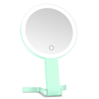 Holiday gift handheld makeup mirror led double-sided magnifying makeup mirror beauty salon desktop beauty mint green three color temperature + 1500 mah + 10 times magnification