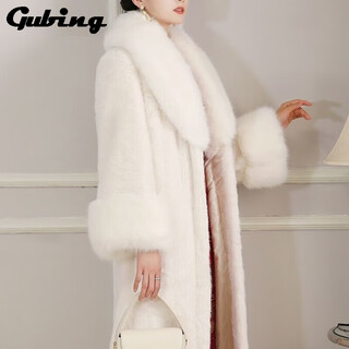 Gu bing imitation mink imitation fur coat women's mid-length coat young style ladylike fur plush eco-friendly fur white large fur collar m