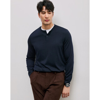 Pphz feng old money style retro double-layer single-button henry collar american modal cotton autumn and winter bottoming shirt long-sleeved t-shirt for men gentleman blue 53 m