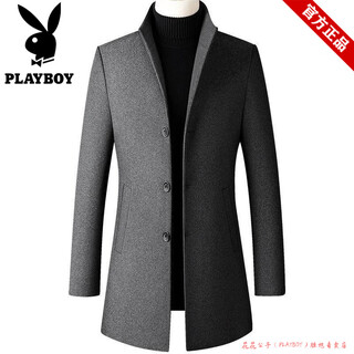 Playboy windbreaker jacket men's mid-length high-end autumn and winter 2025 woolen business woolen lapel trend new model high quality - 20 gray mid-length style loss processing 2xl 125-140jin jin equals 0.5 kg