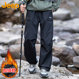 Jeep (jeep) overalls men's winter velvet thickened casual pants paratrooper pants sports trousers men's trousers black velvet xl