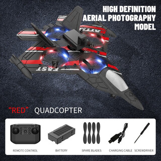 Carefully selected foam remote control aircraft, fall-resistant, model aircraft fighter with lights, obstacle avoidance camera, four-axis drone, aerial photography fighter aircraft - red and black