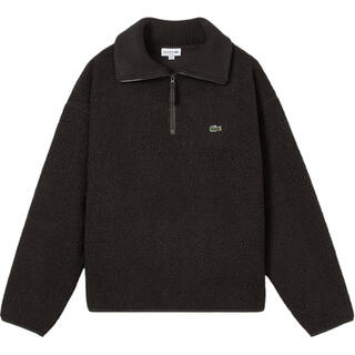 Lacoste french crocodile loose shoulder half-zip lapel sherpa fleece pullover sweatshirt men's skb/chocolate color one size 4
