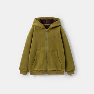 Dudujia boys' coats, winter clothes, children's sweatshirts, medium and large children's autumn and winter velvet tops, casual sports, autumn and winter styles, warm and versatile, yellow-green 110