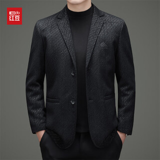 Red bean men's casual suit middle-aged velvet thickened suit jacket handsome top dad's single suit black gray m 170