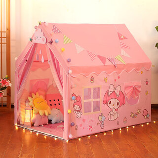 闹闹猫儿童帐篷室内玩耍加长公主房子玩具屋宝宝游戏屋女童礼物美乐蒂 帐篷+【凉席枕头棉球灯彩旗云朵蝴蝶夹子贴画】 长1.6米宽1米高1.3米