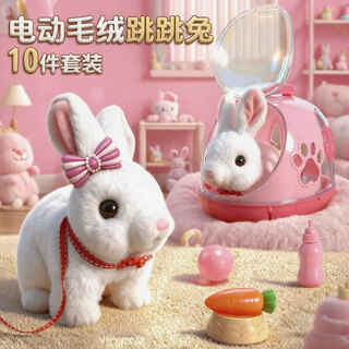Condila family children's play house toy 3-6 year old girl simulation electric plush bunny doll can move christmas gift
