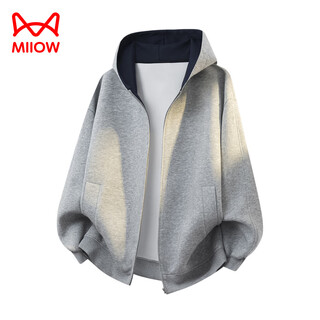 Miiow autumn hooded cardigan sweater men's 2025 new american heavyweight loose top casual long sleeve jacket hemp gray xl