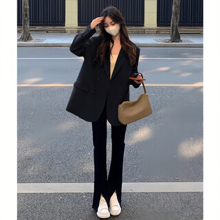 Ceeniu small suit jacket women's 2025 spring and autumn new style small high-end street-friendly loose korean casual suit black l