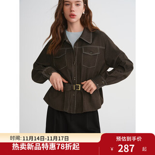 Single-bunch plus size women's urban nomadic style bud silhouette shirt autumn and winter tops contrasting topstitch shirt nomadic brown 3xl (size 5)