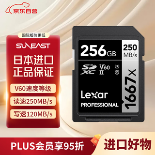 雷克沙（Lexar）SD存储卡 256GB U3 V60 4K数码相机内存卡 双排金手指（读250MB/s 写120MB/s）