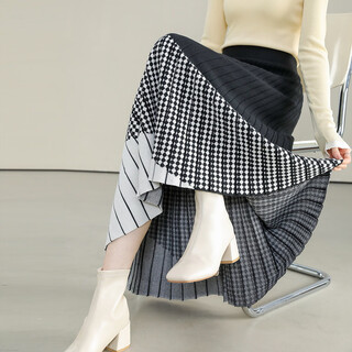 Demana, good-looking everyday, winter atmosphere, elastic waist, contrasting color, a-line hidden flesh, easy to match skirt, mid-length for women